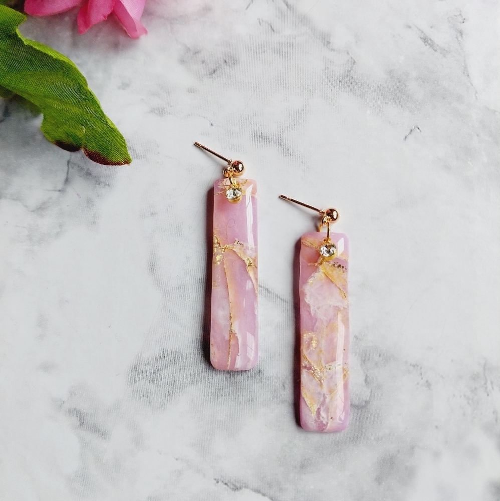 OpalGlaze Quartz Clay  Purple  Hand crafted Earrings.